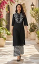 [111] Women Black Embroidered Straight Kurta with Black White Printed Palazzo Set | 2 Piece Ethnic Wear