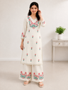 [1017] Women’s Embroidered Kurta Palazzo Set with V-Neck and 3/4 Sleeves | 2 Piece Ethnic Wear Set
